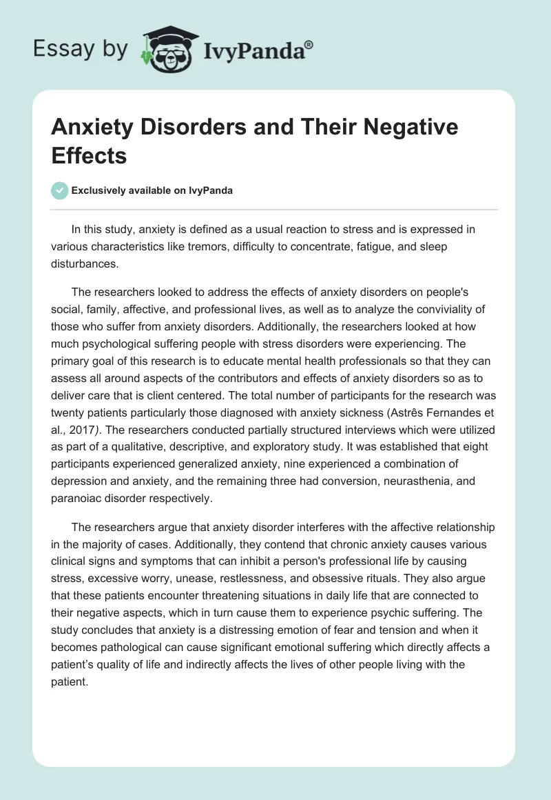 Anxiety Disorders and Their Negative Effects. Page 1