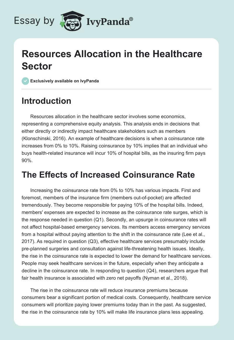 Resources Allocation in the Healthcare Sector. Page 1