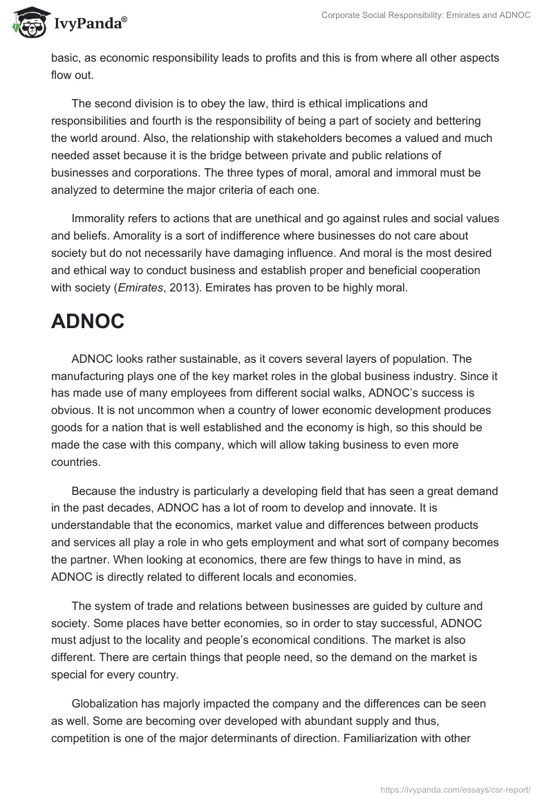 Corporate Social Responsibility: Emirates and ADNOC. Page 3