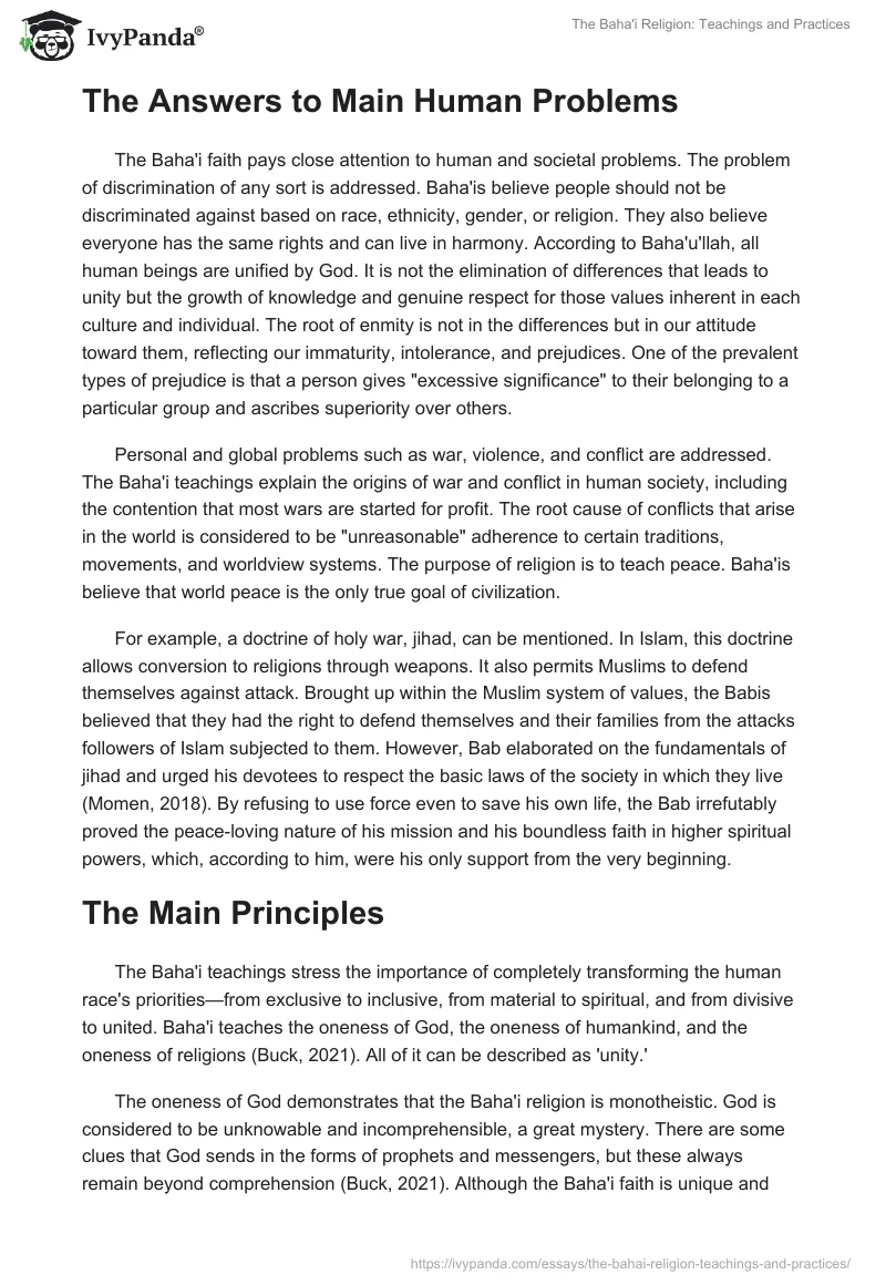 The Baha'i Religion: Teachings and Practices. Page 2