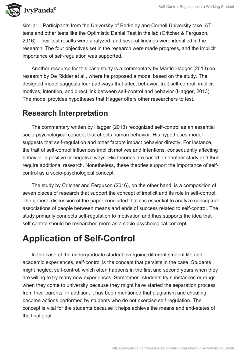 Self-Control Regulation in a Working Student. Page 2