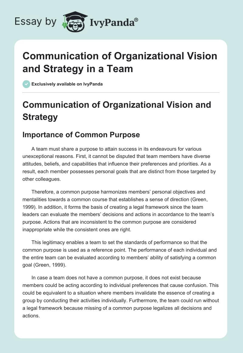 Communication of Organizational Vision and Strategy in a Team. Page 1