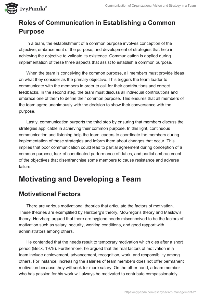 Communication of Organizational Vision and Strategy in a Team. Page 2