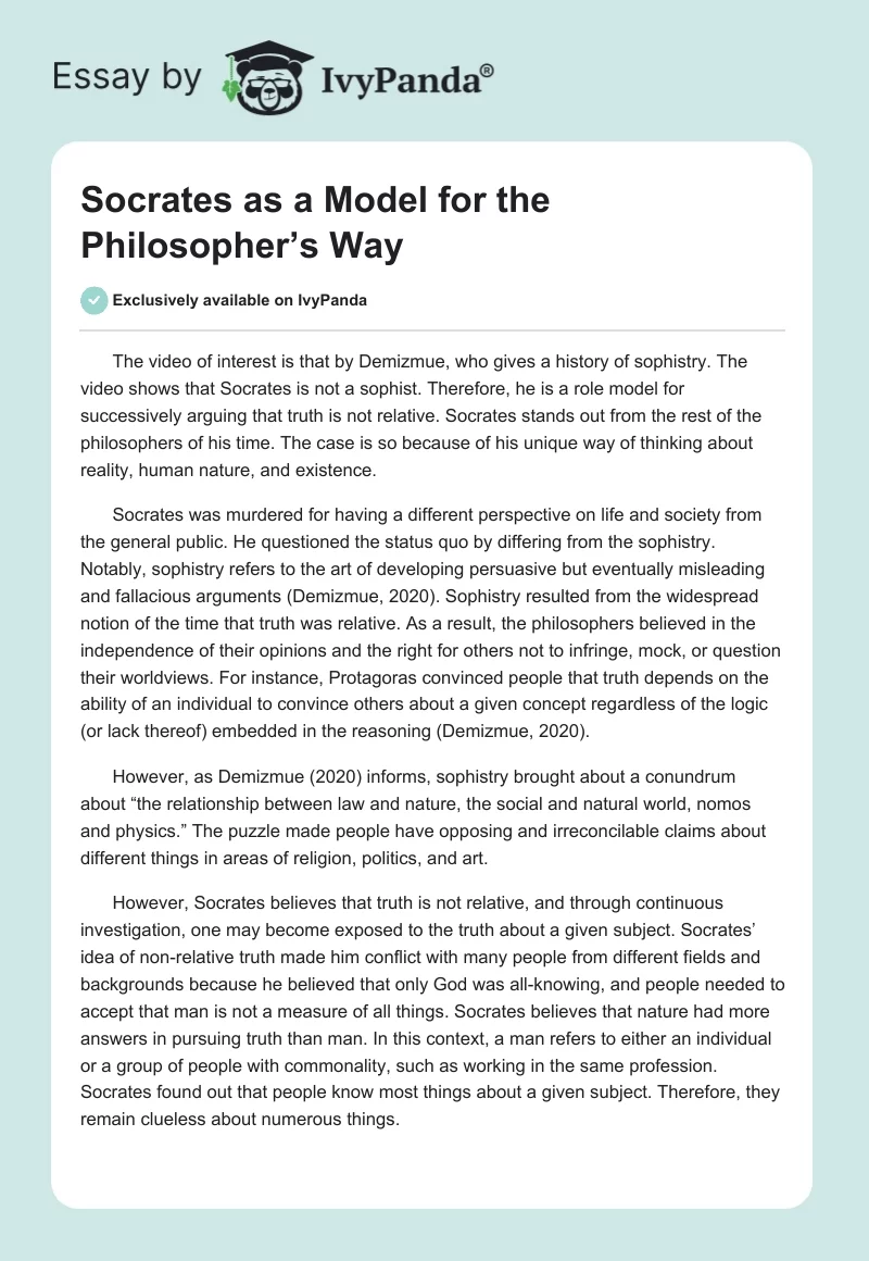 Socrates as a Model for the Philosopher’s Way. Page 1