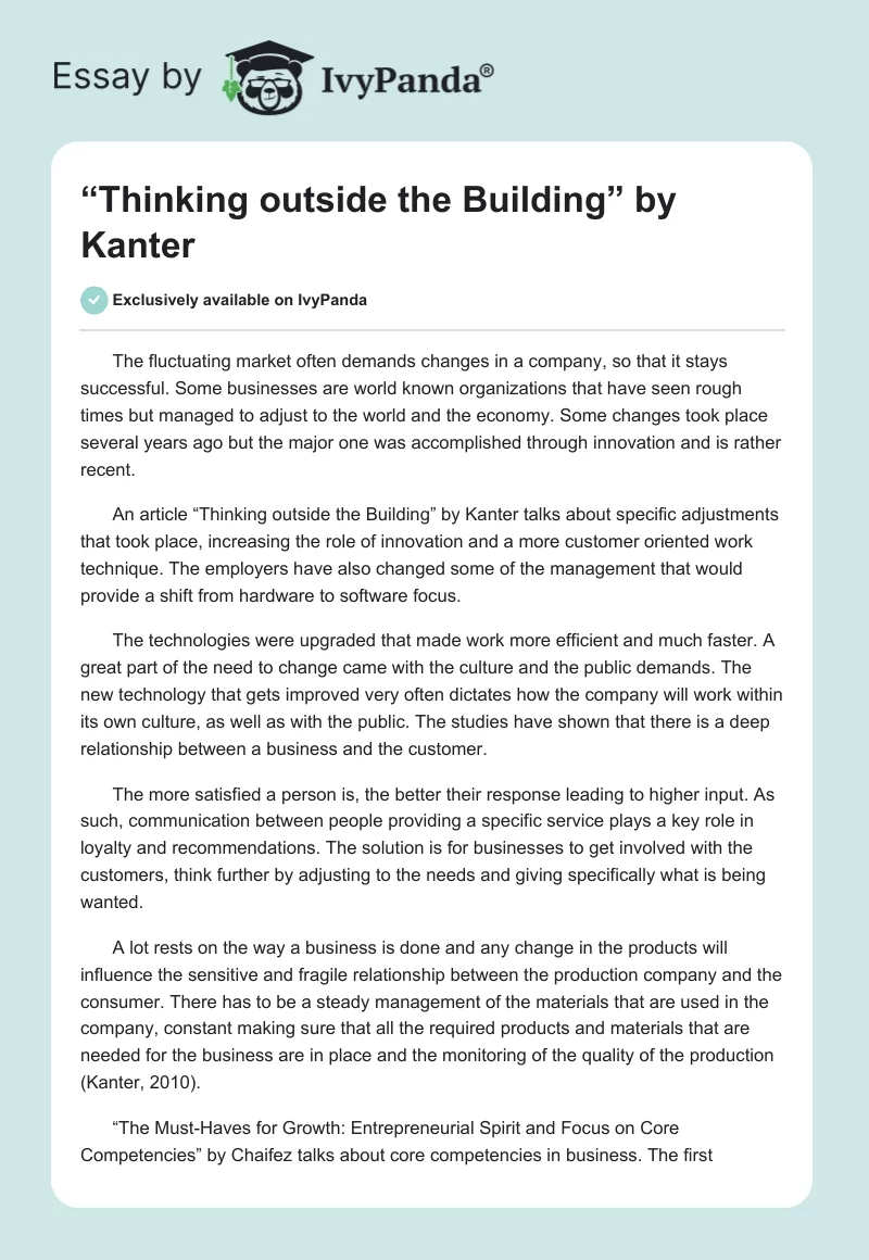 “Thinking outside the Building” by Kanter. Page 1