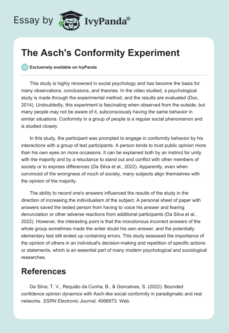 The Asch's Conformity Experiment. Page 1