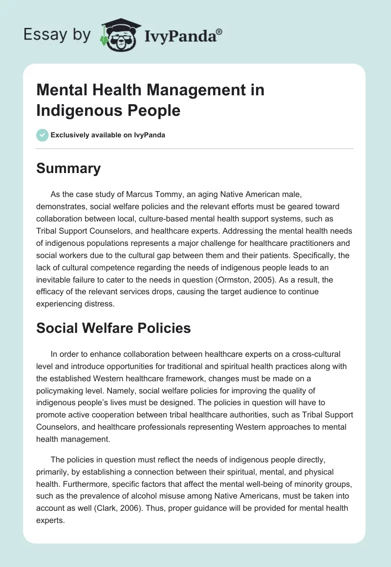 Mental Health Management in Indigenous People. Page 1