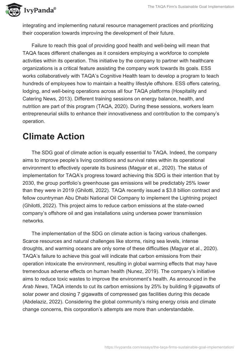 The TAQA Firm's Sustainable Goal Implementation. Page 2