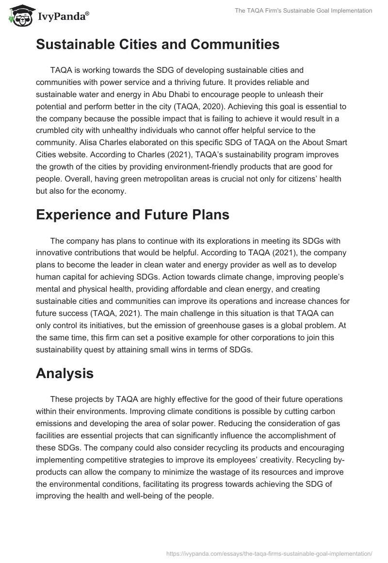 The TAQA Firm's Sustainable Goal Implementation. Page 3