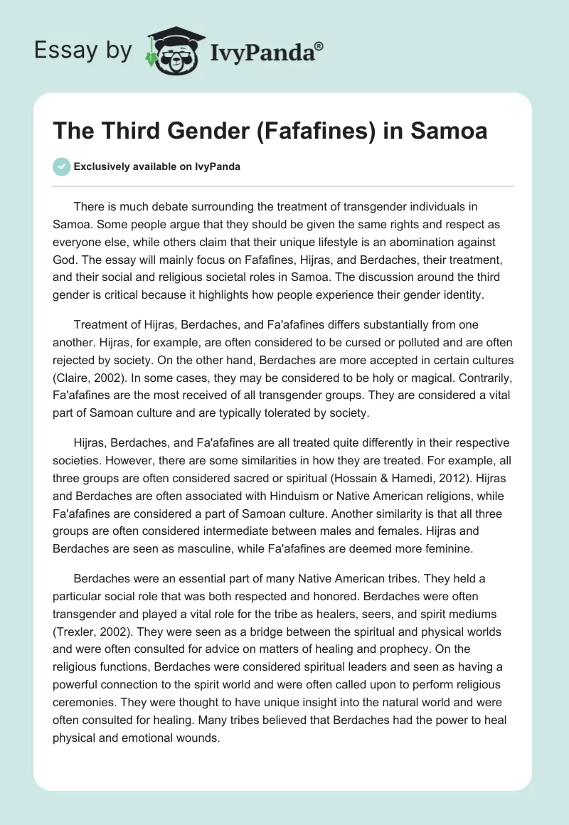 The Third Gender (Fafafines) in Samoa. Page 1