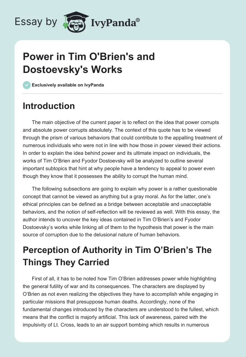 Power in Tim O'Brien's and Dostoevsky's Works. Page 1