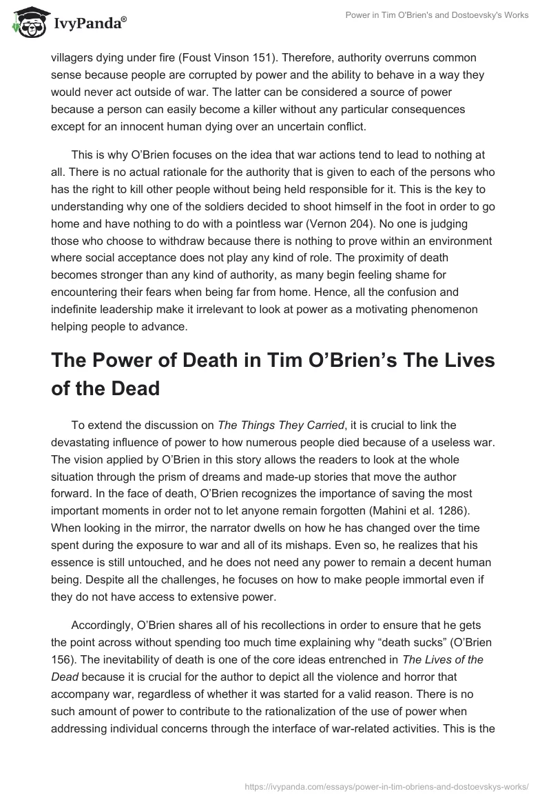 Power in Tim O'Brien's and Dostoevsky's Works. Page 2