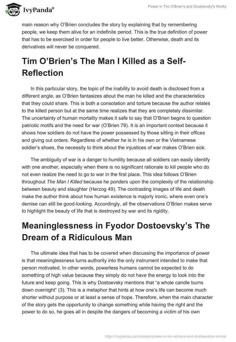 Power in Tim O'Brien's and Dostoevsky's Works. Page 3