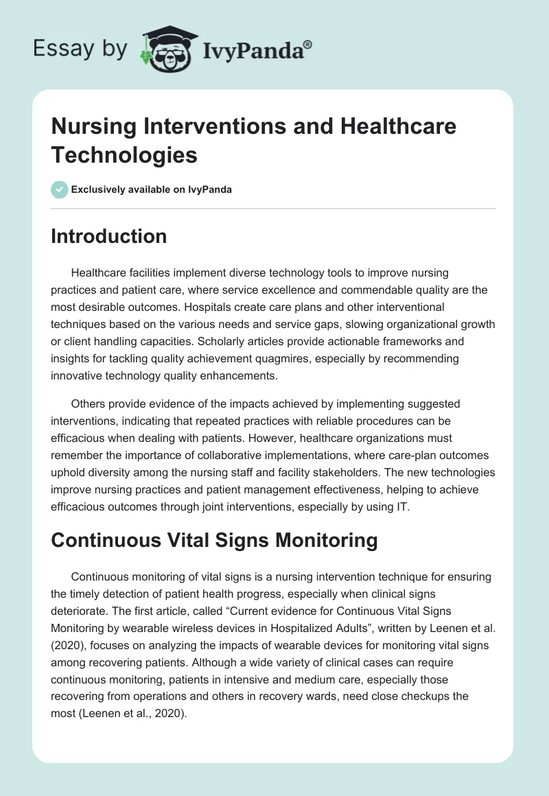 Nursing Interventions and Healthcare Technologies. Page 1