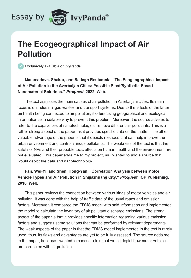 The Ecogeographical Impact of Air Pollution. Page 1