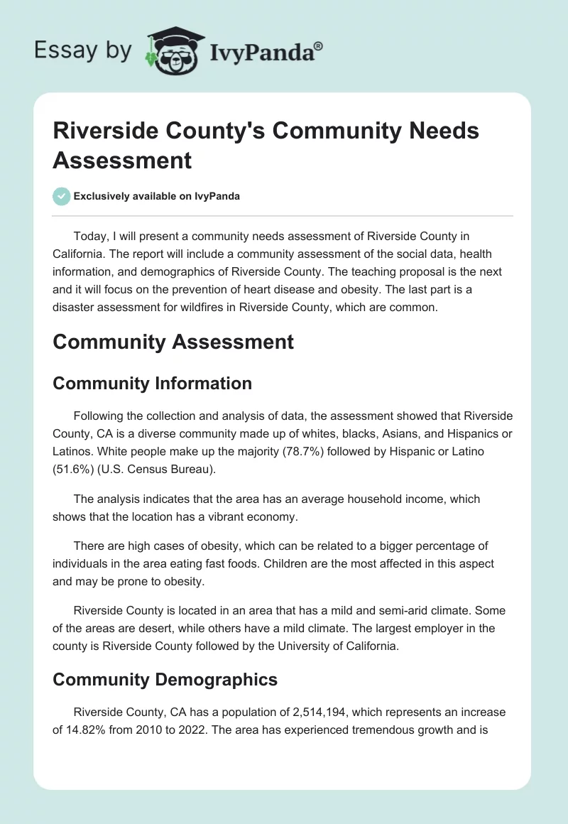 Riverside County's Community Needs Assessment. Page 1
