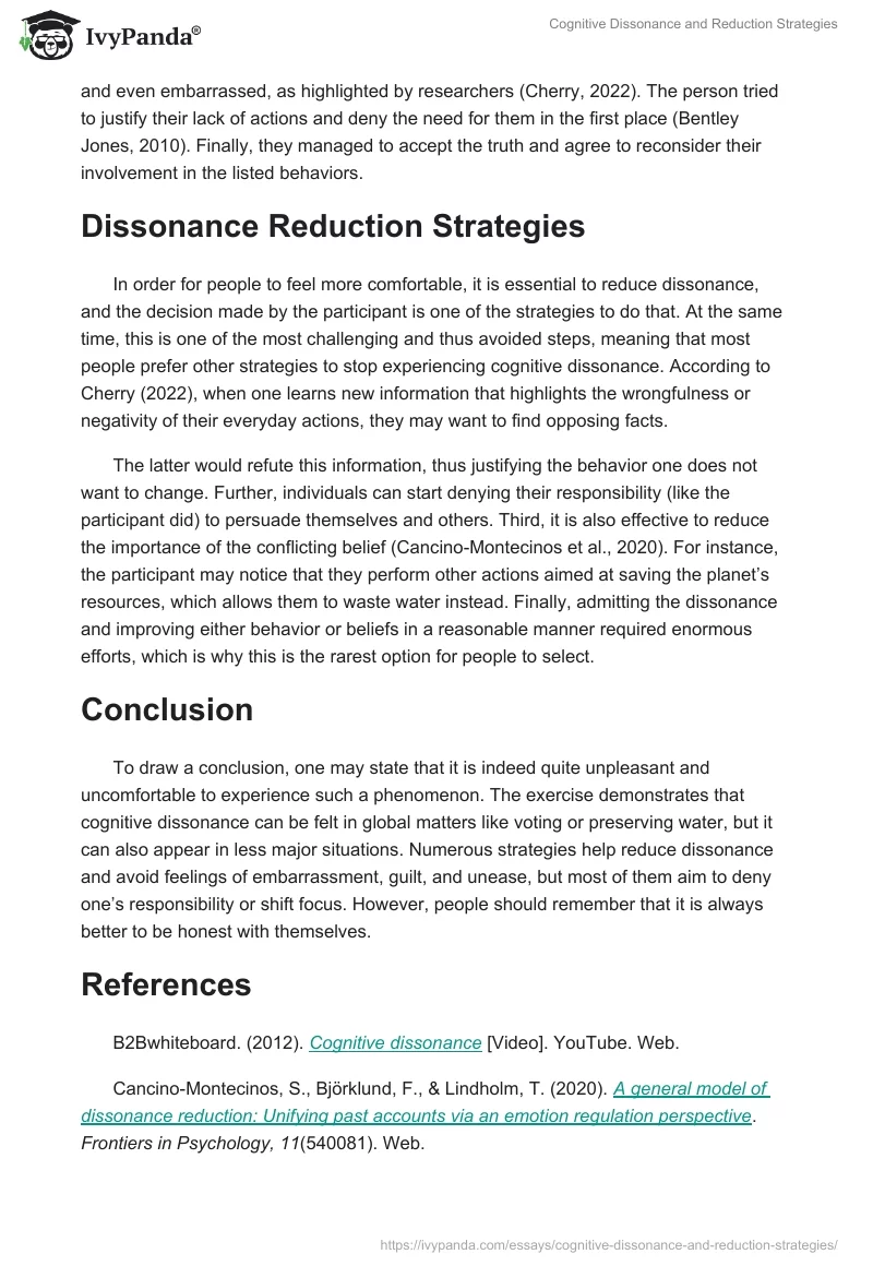 Cognitive Dissonance and Reduction Strategies. Page 2