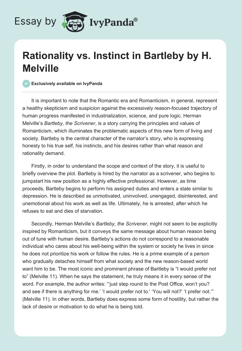 Rationality vs. Instinct in Bartleby by H. Melville. Page 1