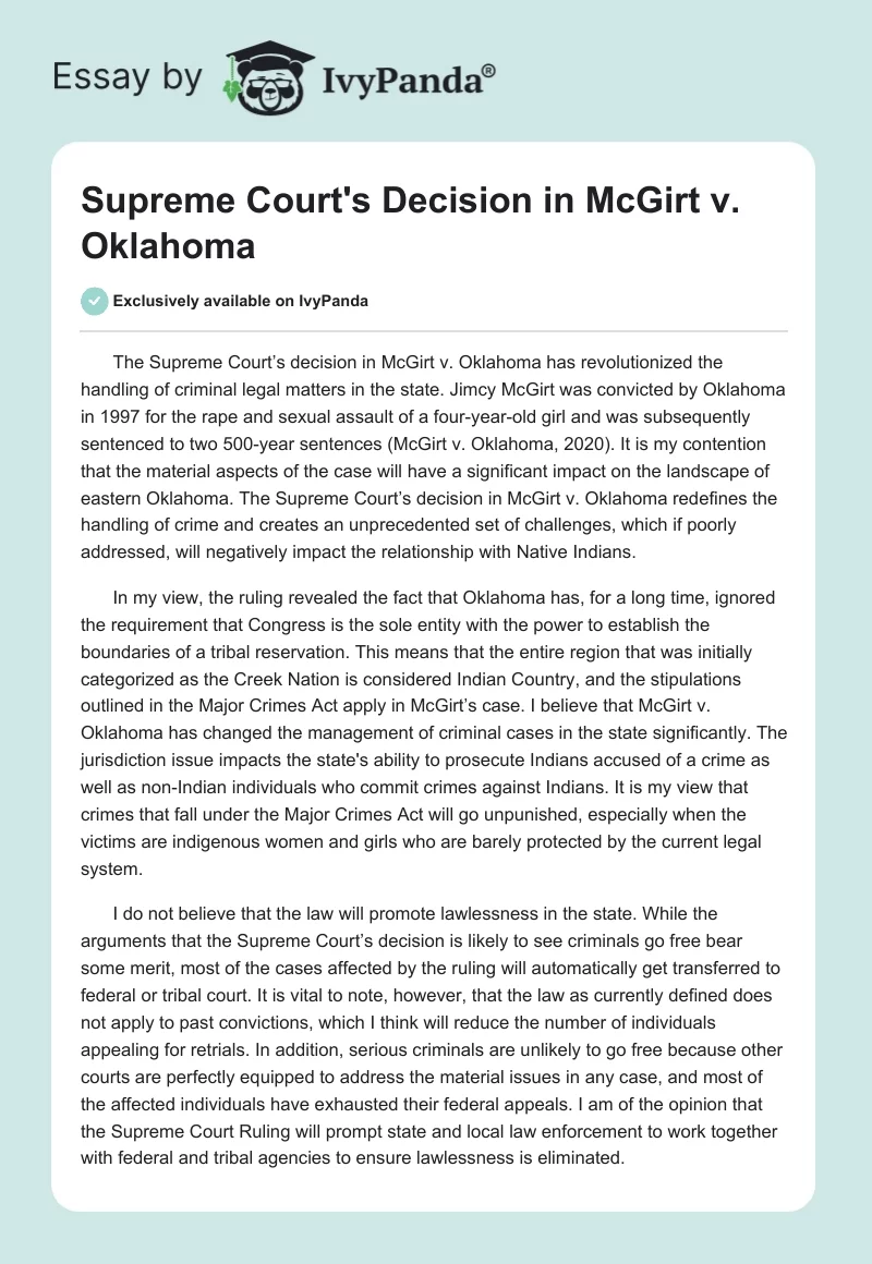 Supreme Court's Decision in McGirt v. Oklahoma. Page 1
