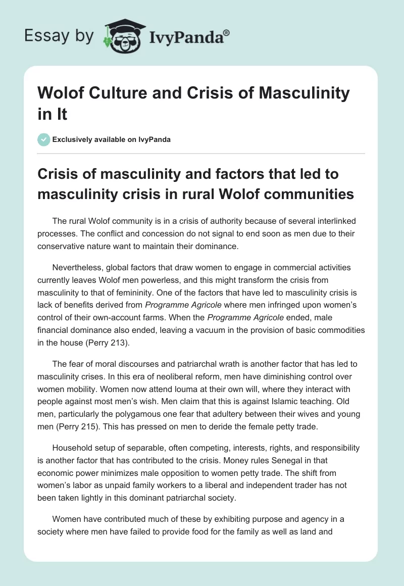 Wolof Culture and Crisis of Masculinity in It. Page 1