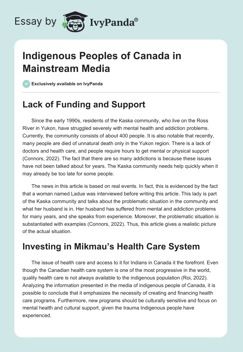 Indigenous Peoples of Canada in Mainstream Media. Page 1