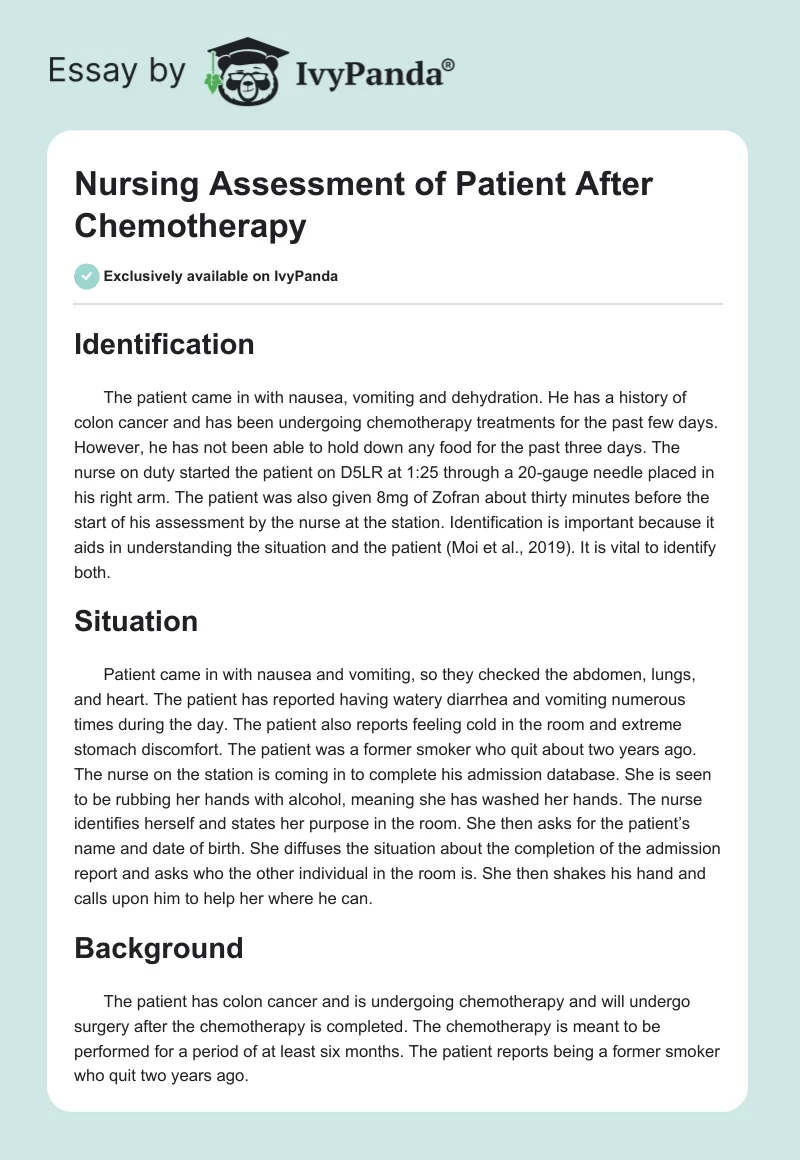 Nursing Assessment of Patient After Chemotherapy. Page 1