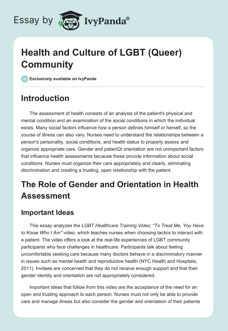 Health and Culture of LGBT (Queer) Community. Page 1