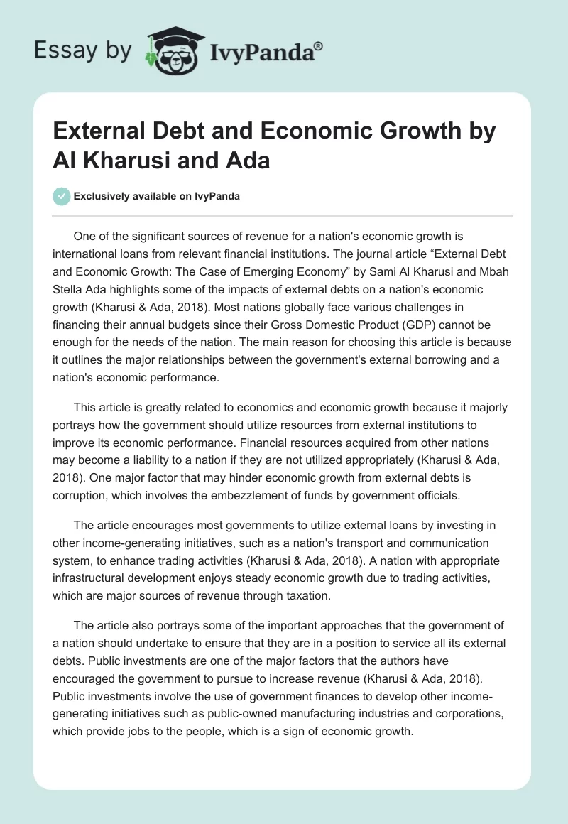 External Debt and Economic Growth by Al Kharusi and Ada. Page 1
