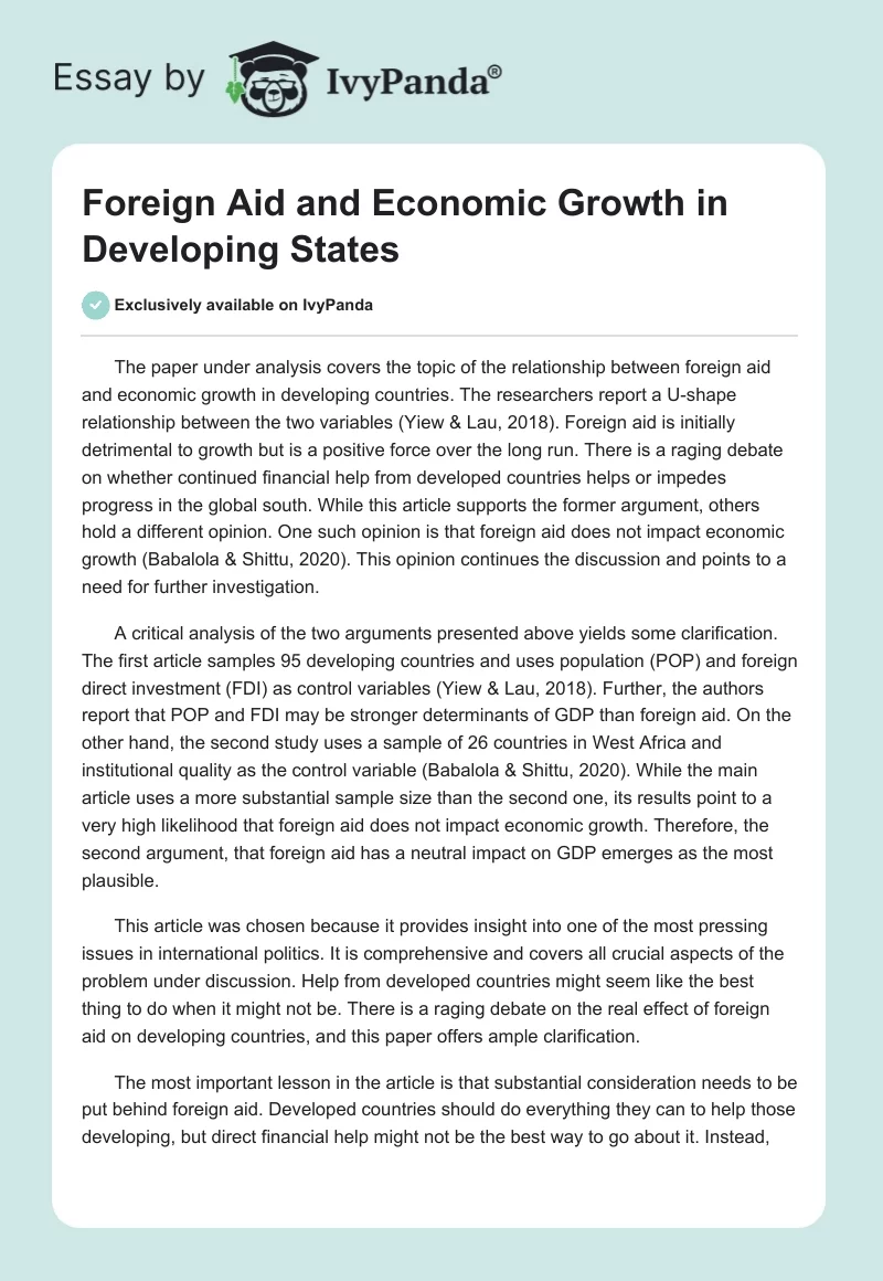 Foreign Aid and Economic Growth in Developing States. Page 1