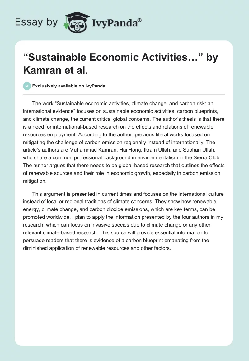 “Sustainable Economic Activities…” by Kamran et al.. Page 1