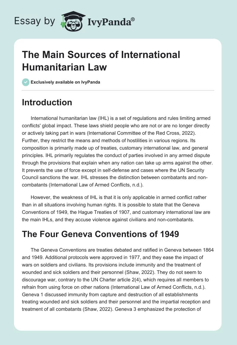 The Main Sources of International Humanitarian Law. Page 1