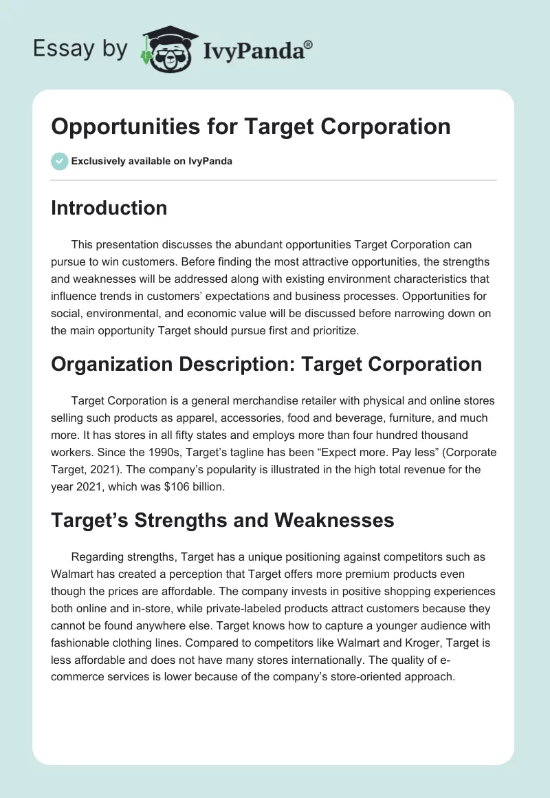 Opportunities for Target Corporation. Page 1