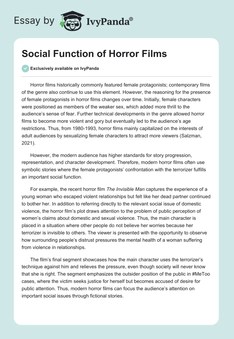 Social Function of Horror Films. Page 1