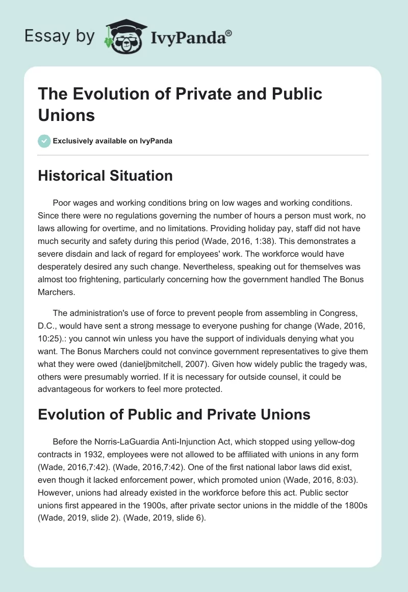 The Evolution of Private and Public Unions. Page 1