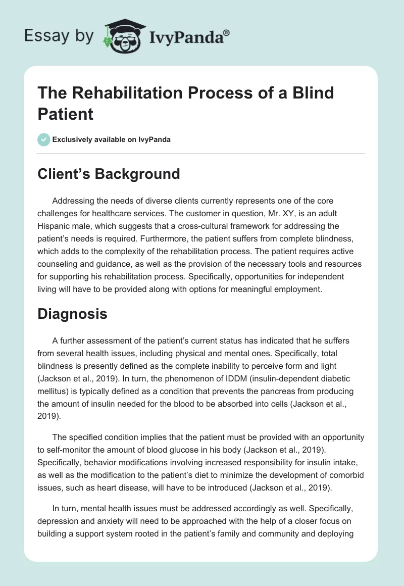 The Rehabilitation Process of a Blind Patient. Page 1