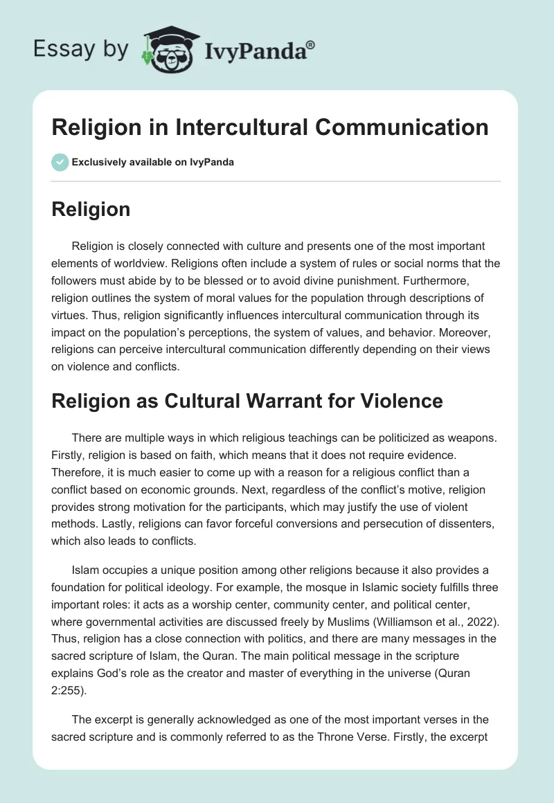 Religion in Intercultural Communication. Page 1