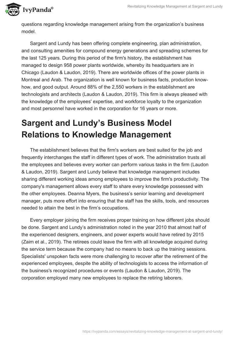 Revitalizing Knowledge Management at Sargent and Lundy. Page 2