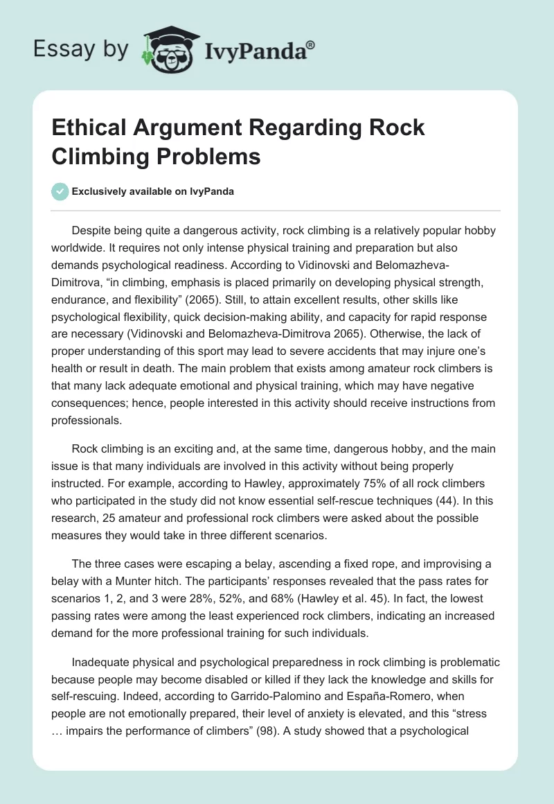 Rock Climbing: The Lack of Knowledge and Training Among Amateurs. Page 1
