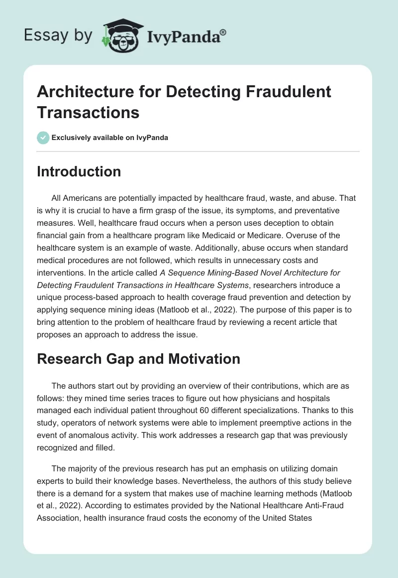 Architecture for Detecting Fraudulent Transactions. Page 1