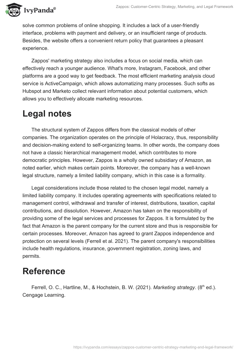 Zappos: Customer-Centric Strategy, Marketing, and Legal Framework. Page 2