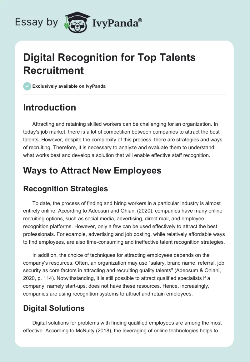 Digital Recognition for Top Talents Recruitment. Page 1