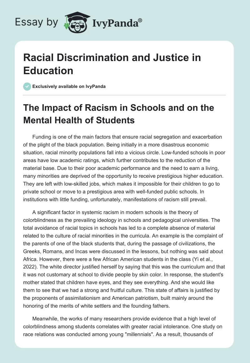 Racial Discrimination and Justice in Education. Page 1