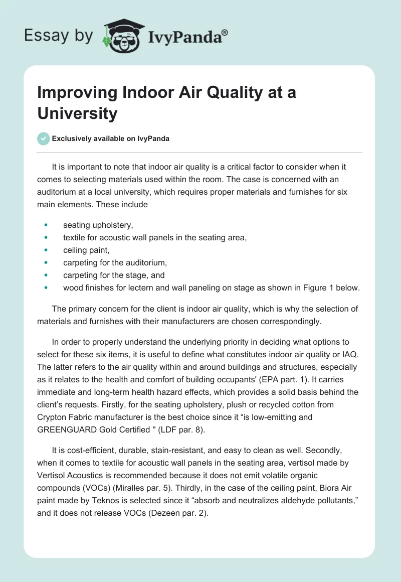 Improving Indoor Air Quality at a University. Page 1