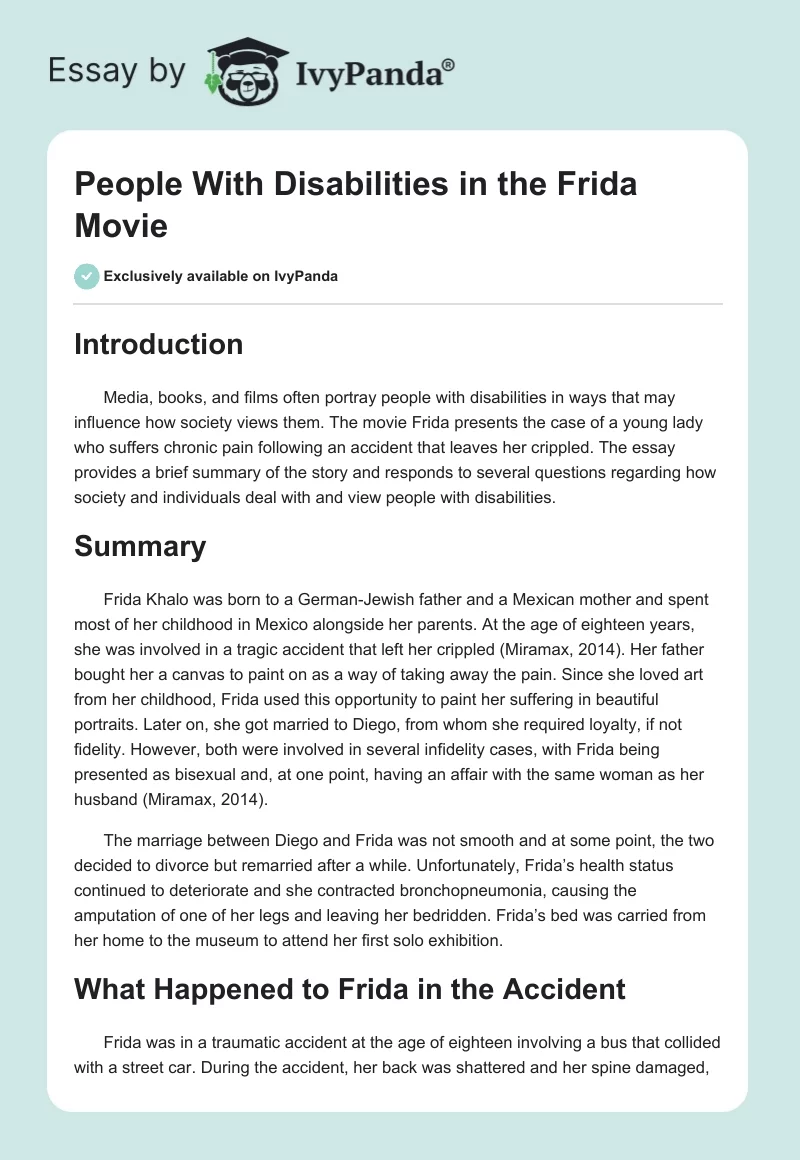 People With Disabilities in the Frida Movie. Page 1