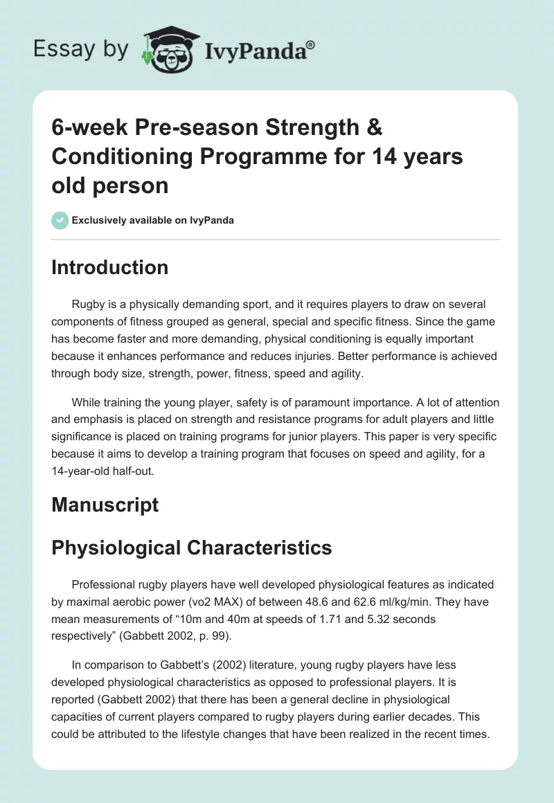 6-week Pre-season Strength & Conditioning Programme for 14 years old person. Page 1