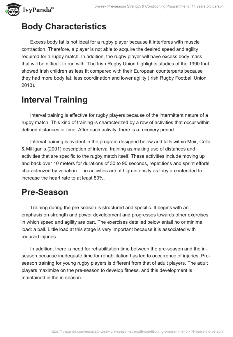 6-week Pre-season Strength & Conditioning Programme for 14 years old person. Page 2