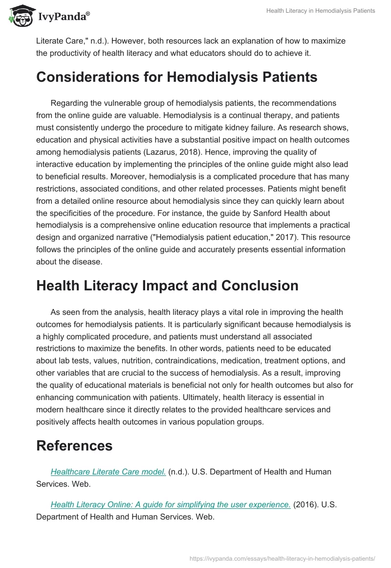 Health Literacy in Hemodialysis Patients. Page 2
