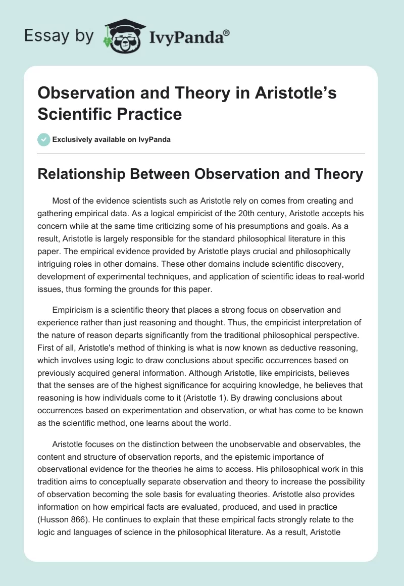 Observation and Theory in Aristotle’s Scientific Practice. Page 1