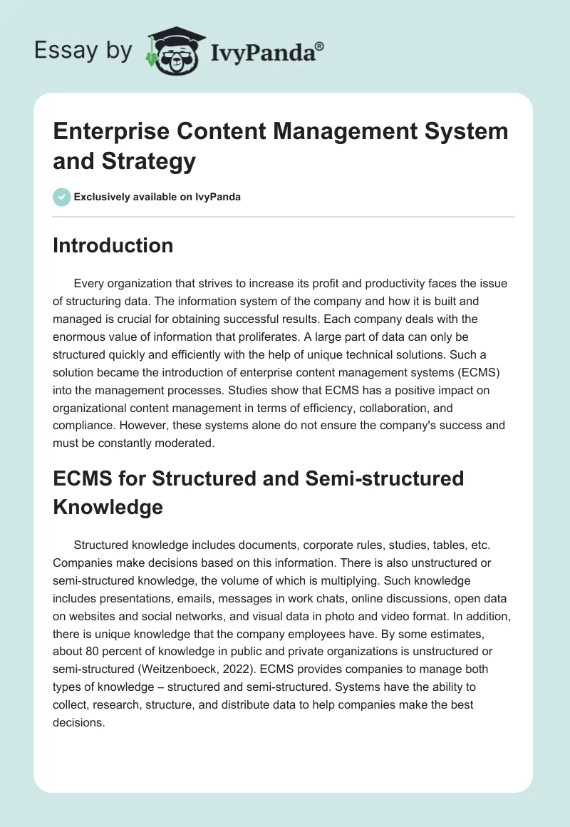 Enterprise Content Management System and Strategy. Page 1