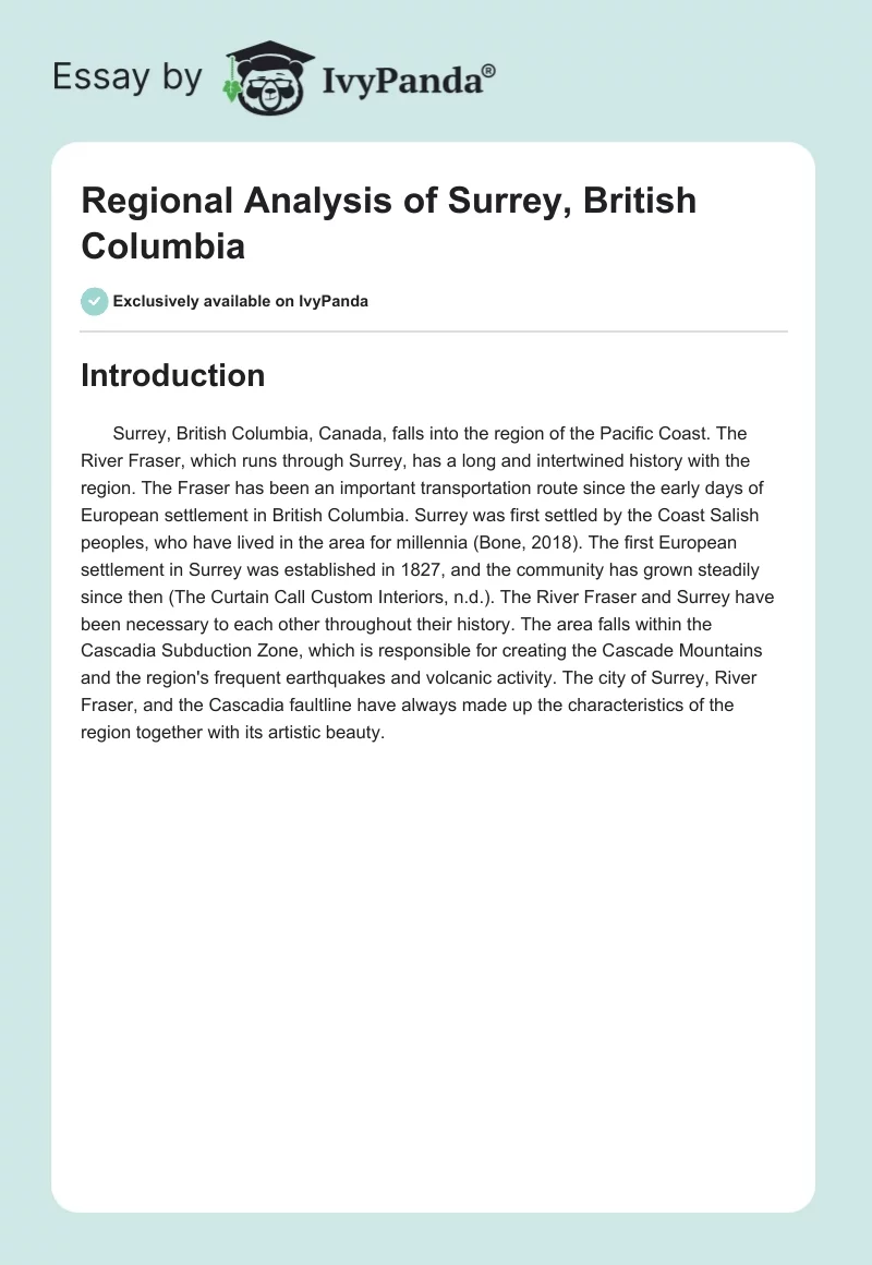 Regional Analysis of Surrey, British Columbia. Page 1